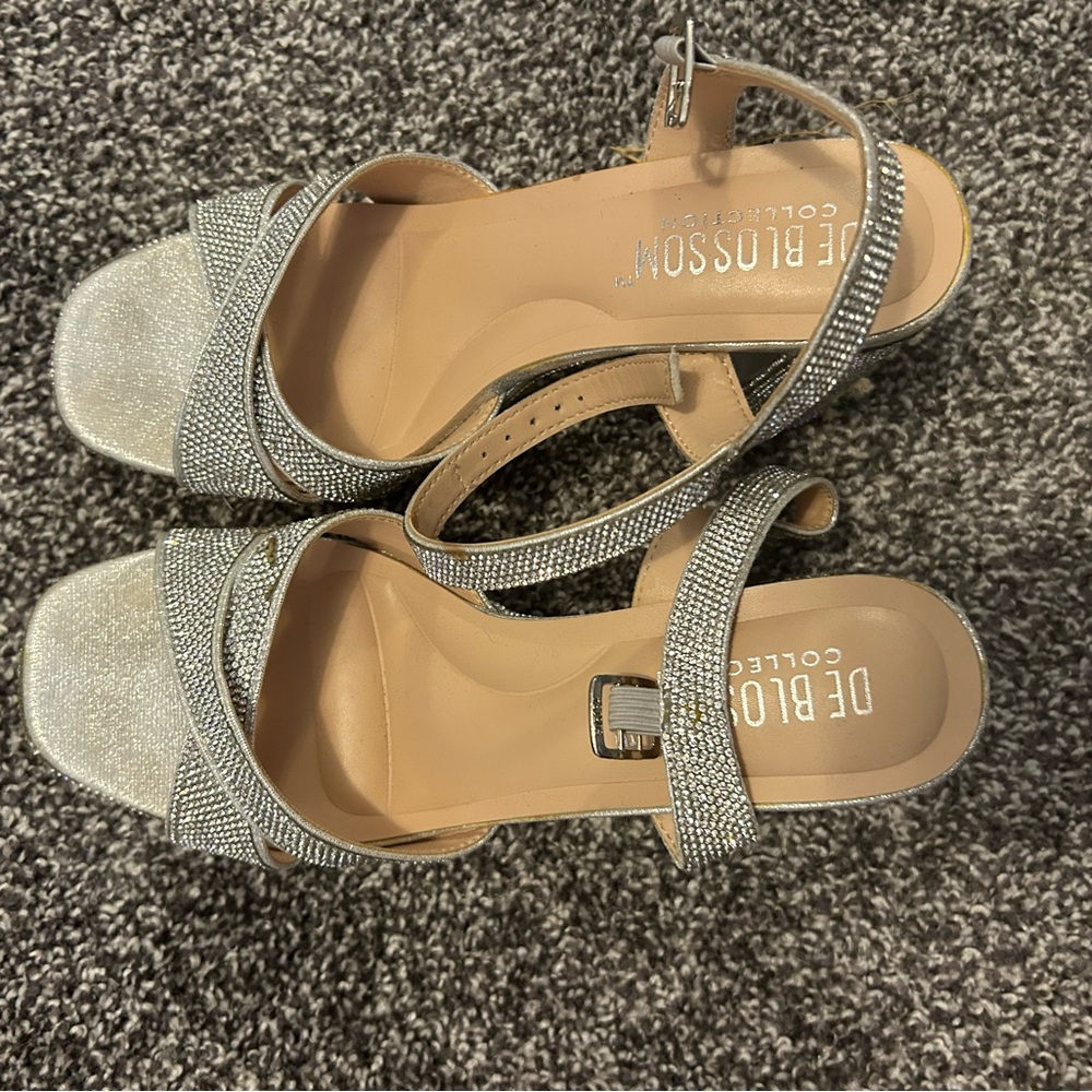 De Blossom Collection Glittering Silver Sandals